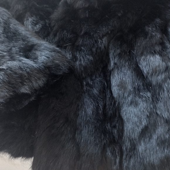 Luxurious REAL BLACK RABBIT & FOX TAIL COLLAR FUR JACKET- Size L - Unisex - Picture 12 of 14